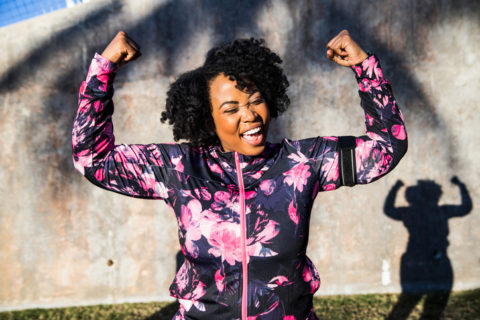 Funny portrait of a young woman during a training session