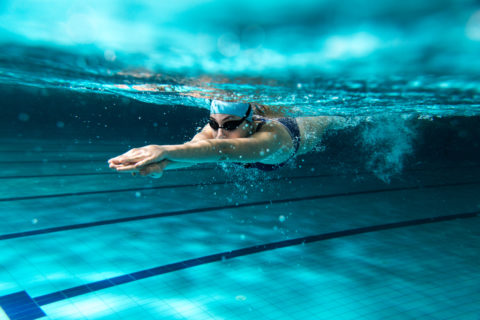 Female swimmer at swimming pool