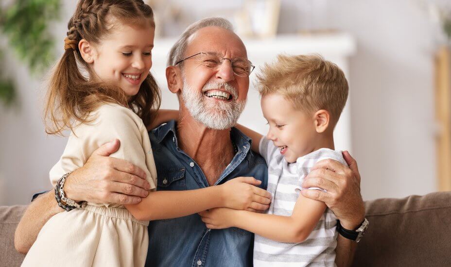 Painless old man with their grand children's 